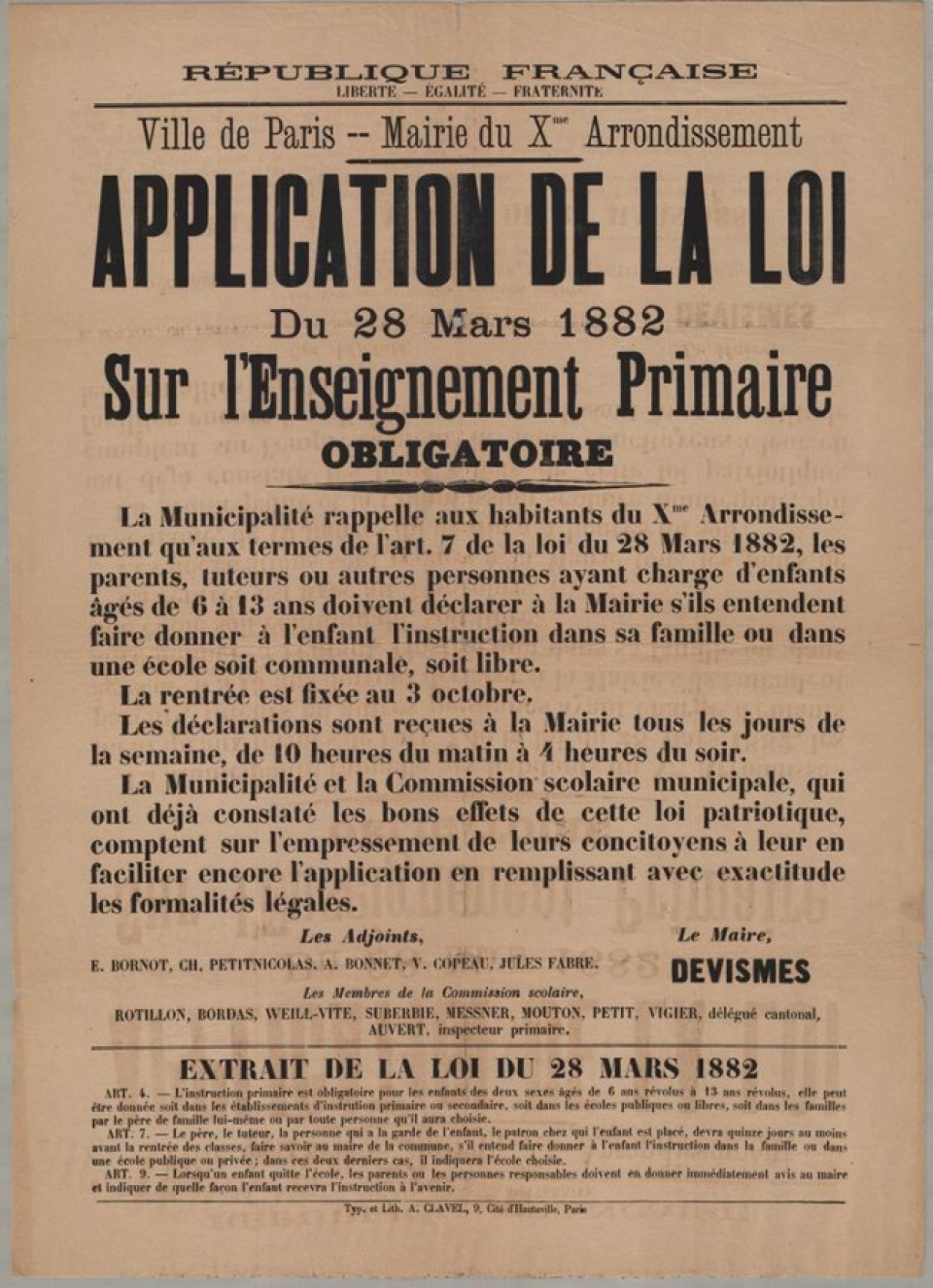 affiche application loi 1882 instruction primaire obligatoire 