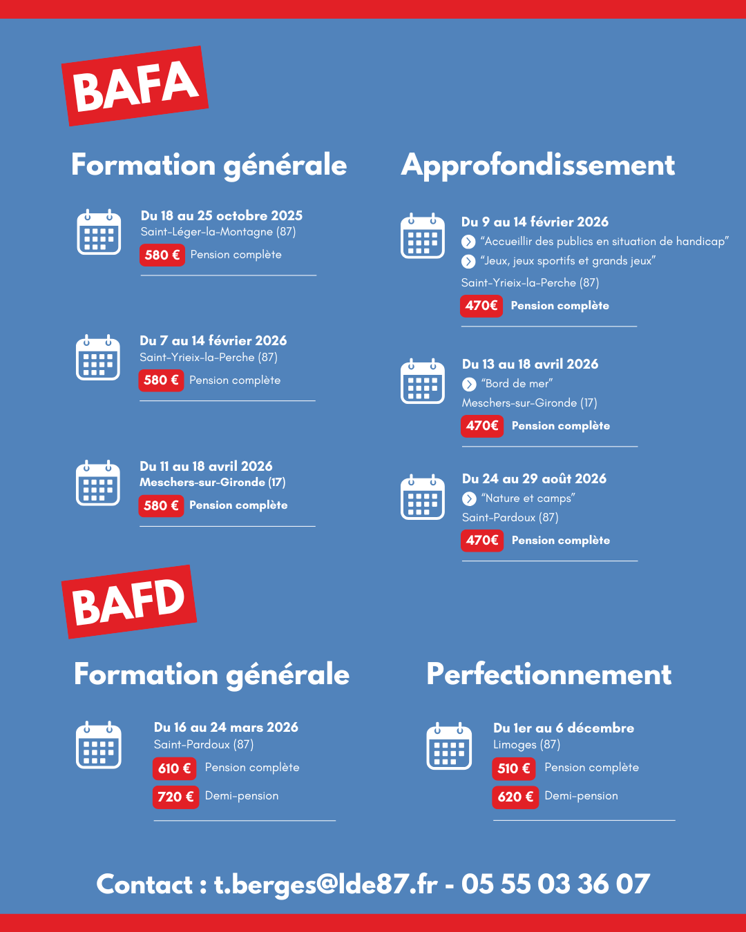 Calendrier BAFA BAFD 25 26